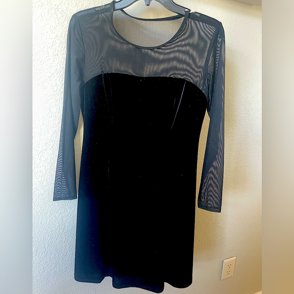 Black mesh and velvet dress